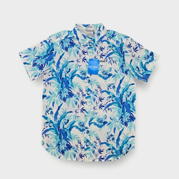 NWT Columbia Rapid Rivers Printed Short Sleeve Shirt Hawaiian Palm Blue Small - Picture 3 of 11